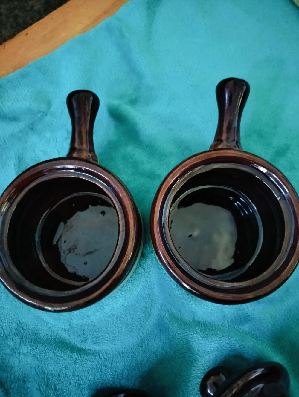 Vintage Brown & Cream Ceramic Crocks Lids Set of 2 French Onion Soup Bowls 4.75